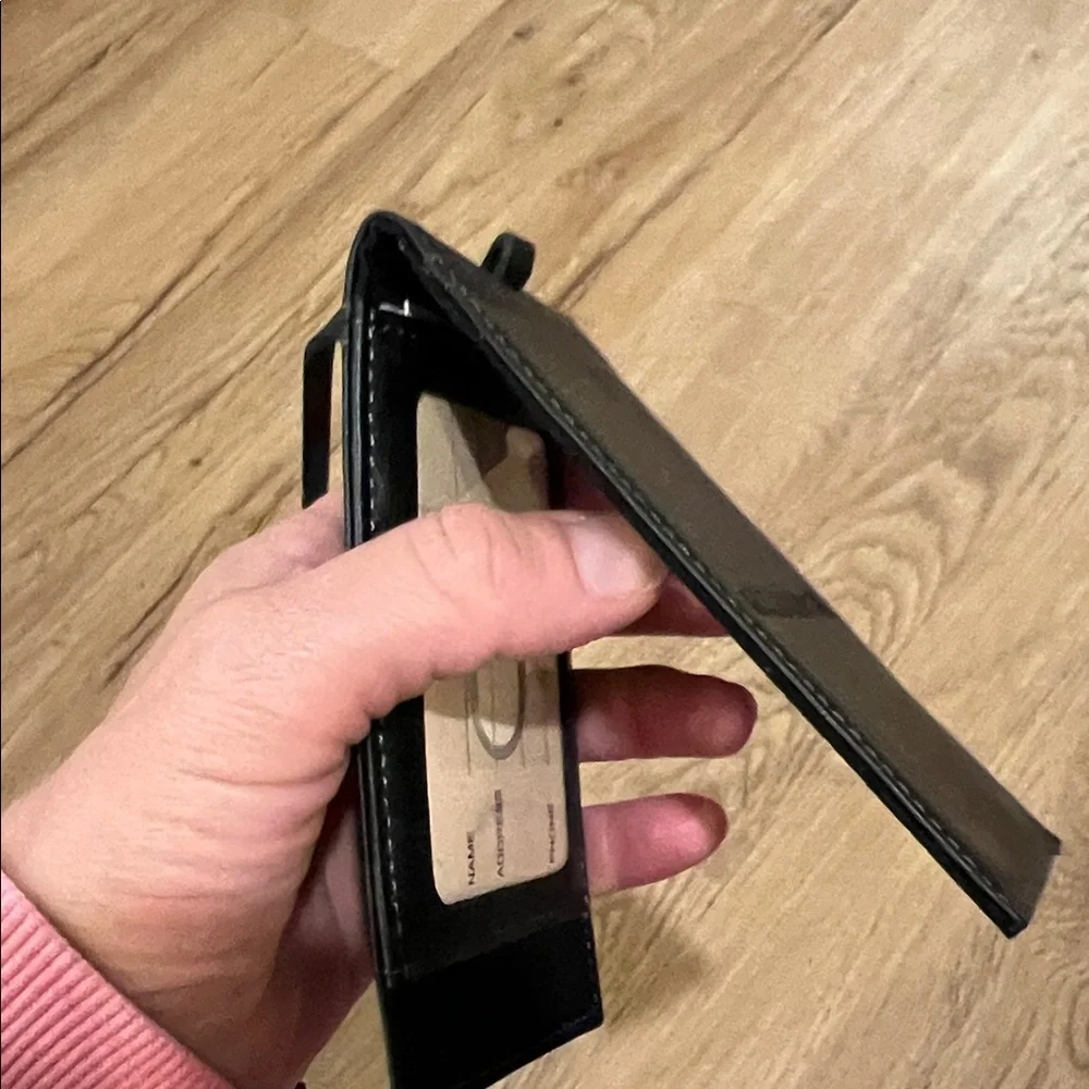 All Saints Black Leather Luggage Tag